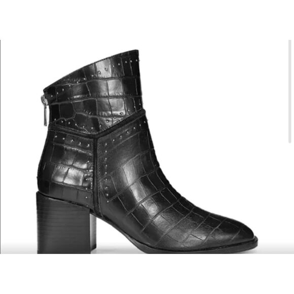 Donald J. Pliner / Gemini D2 Distressed Croc Black Short Shaft Boot / Size 9 - Picture 2 of 7